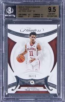 2020-21 Panini Flawless Collegiate #47 Trae Young Diamond Embedded Card (#06/15) - BGS GEM MINT 9.5 